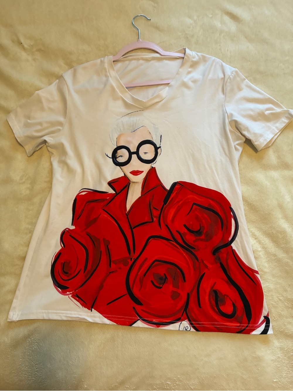 Women's Cream Graphic Tee with Red Rose Illustration